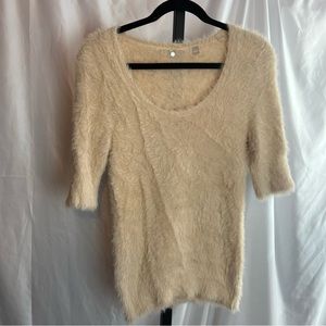 Anthropologie Knitted & Knotted Fuzzy Short Sleeve Top, size Small